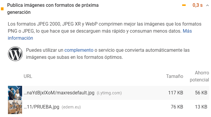 Optimizar imágenes para web - Google Pagespeed - Imágenes no optimizadas