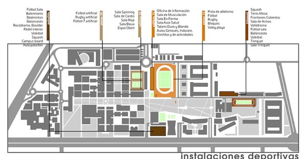 Plano con las instalaciones deportivas del Campus de Vera