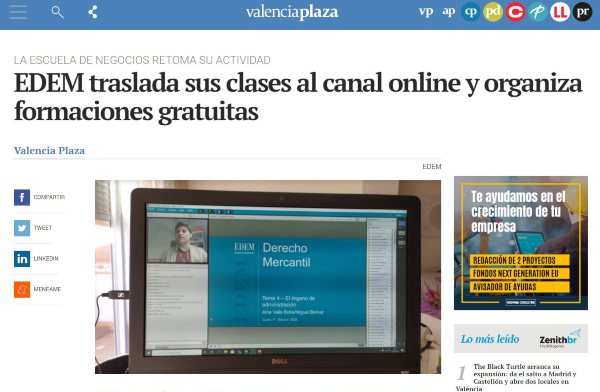 Noticia sobre EDEM en Valencia Plaza